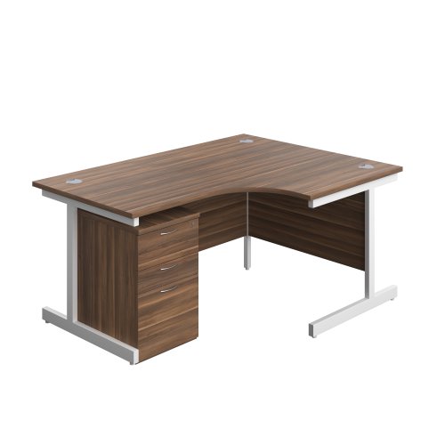 Single Upright Right Hand Radial Desk + High Mobile Pedestal 3 Drawer (FSC) 1600 X 1200 Dark Walnut/White
