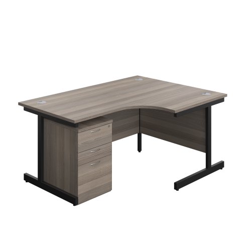 Single Upright Right Hand Radial Desk + High Mobile Pedestal 3 Drawer (FSC) 1600 X 1200 Grey Oak/Black