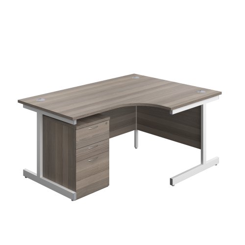 Single Upright Right Hand Radial Desk + High Mobile Pedestal 3 Drawer (FSC) 1600 X 1200 Grey Oak/White