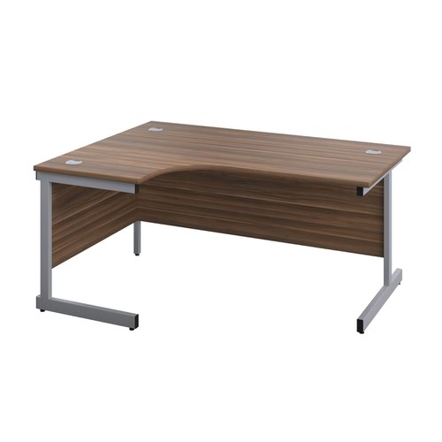 1600X1200 Single Upright Left Hand Radial Desk Dark Walnut-Silver + Desk High Ped