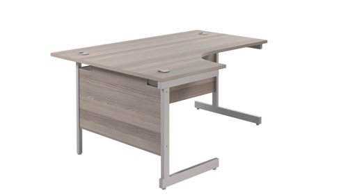 Single Upright Left Hand Radial Desk 1600 X 1200 Grey Oak/Silver