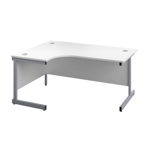 1600X1200 Single Upright Left Hand Radial Desk White-Silver + Desk High Ped