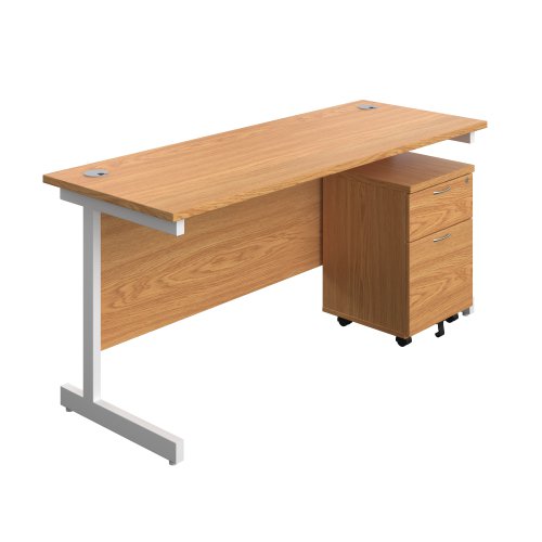 Single Upright Rectangular Desk + Mobile 2 Drawer Pedestal (FSC) 1600 X 600 Nova Oak/White