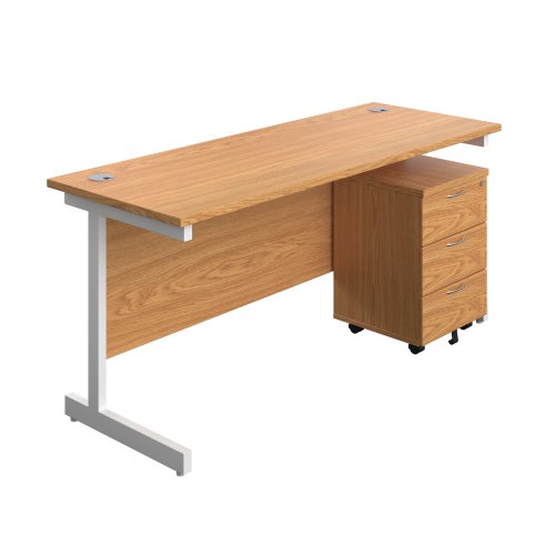 Single Upright Rectangular Desk + Mobile 3 Drawer Pedestal (FSC) 1600 X 600 Nova Oak/White