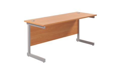 Single Upright Rectangular Desk: 600mm Deep 1600 X 600 Beech/Silver
