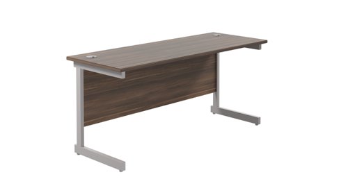 Single Upright Rectangular Desk: 600mm Deep 1600 X 600 Dark Walnut/Silver