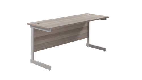 Single Upright Rectangular Desk: 600mm Deep 1600 X 600 Grey Oak/Silver