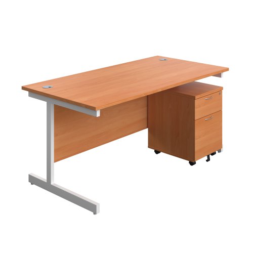 Single Upright Rectangular Desk + Mobile 2 Drawer Pedestal (FSC) 1600 X 800 Beech/White