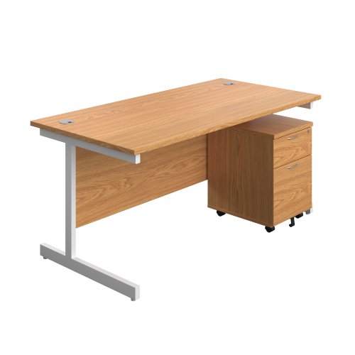 Single Upright Rectangular Desk + Mobile 2 Drawer Pedestal (FSC) 1600 X 800 Nova Oak/White