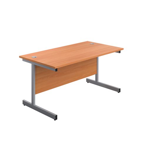 1600X800 Single Upright Rectangular Desk Beech-Silver + Mobile 2 Drawer Ped