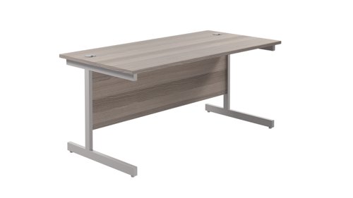 Single Upright Rectangular Desk: 800mm Deep 1600 X 800 Grey Oak/Silver