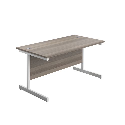 1600X800 Single Upright Rectangular Desk Grey Oak-White + Mobile 2 Drawer Ped