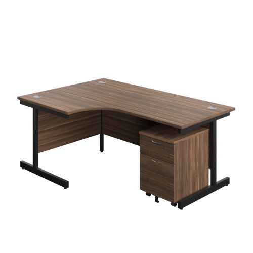 Single Upright Left Hand Radial Desk + Mobile 2 Drawer Pedestal (FSC) 1800 X 1200 Dark Walnut/Black