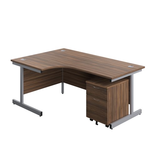 Single Upright Left Hand Radial Desk + Mobile 2 Drawer Pedestal (FSC) 1800 X 1200 Dark Walnut/Silver