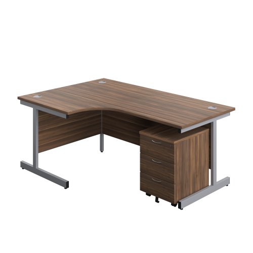Single Upright Left Hand Radial Desk + Mobile 3 Drawer Pedestal (FSC) 1800 X 1200 Dark Walnut/Silver