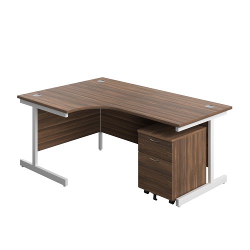 Single Upright Left Hand Radial Desk + Mobile 2 Drawer Pedestal (FSC) 1800 X 1200 Dark Walnut/White