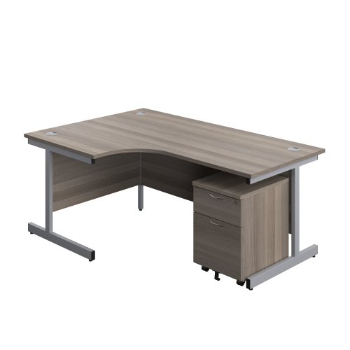 Single Upright Left Hand Radial Desk + Mobile 2 Drawer Pedestal (FSC) 1800 X 1200 Grey Oak/Silver