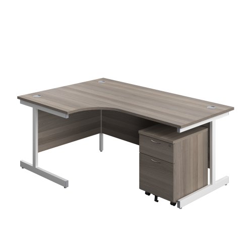 Single Upright Left Hand Radial Desk + Mobile 2 Drawer Pedestal (FSC) 1800 X 1200 Grey Oak/White