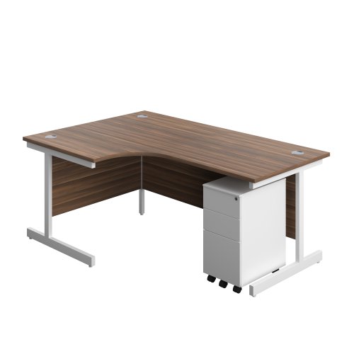 Single Upright Left Hand Radial Desk + Slimline Steel Pedestal 3 Drawers (FSC) 1800 X 1200 Dark Walnut/White