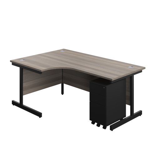 Single Upright Left Hand Radial Desk + Slimline Steel Pedestal 3 Drawers (FSC) 1800 X 1200 Grey Oak/Black