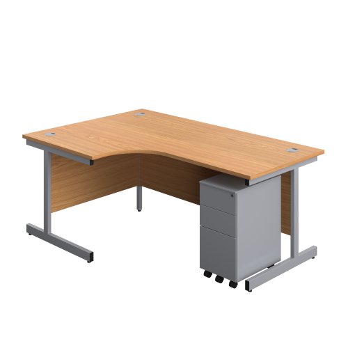 Single Upright Left Hand Radial Desk + Slimline Steel Pedestal 3 Drawers (FSC) 1800 X 1200 Nova Oak/Silver