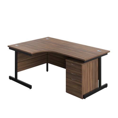 Single Upright Left Hand Radial Desk + High Mobile Pedestal 3 Drawer (FSC) 1800 X 1200 Dark Walnut/Black