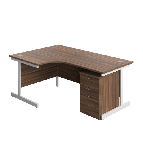 Single Upright Left Hand Radial Desk + High Mobile Pedestal 3 Drawer (FSC) 1800 X 1200 Dark Walnut/White