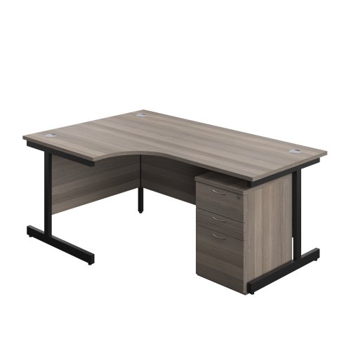 Single Upright Left Hand Radial Desk + High Mobile Pedestal 3 Drawer (FSC) 1800 X 1200 Grey Oak/Black