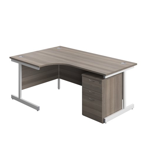 Single Upright Left Hand Radial Desk + High Mobile Pedestal 3 Drawer (FSC) 1800 X 1200 Grey Oak/White