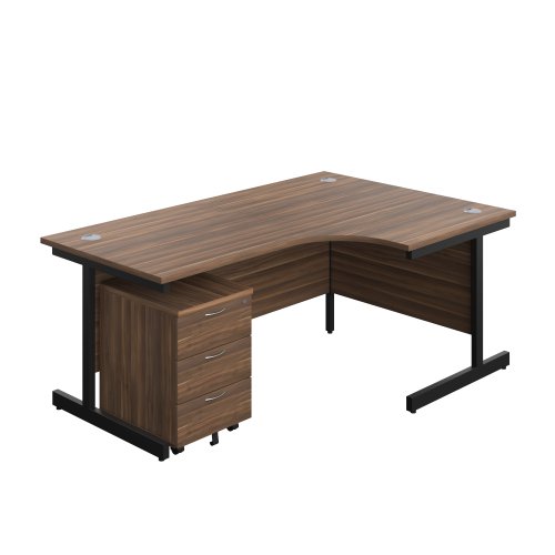 Single Upright Right Hand Radial Desk + Mobile 3 Drawer Pedestal (FSC) 1800 X 1200 Dark Walnut/Black