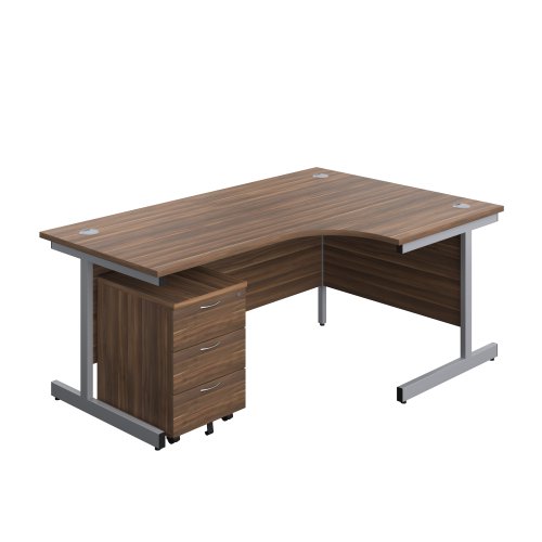 Single Upright Right Hand Radial Desk + Mobile 3 Drawer Pedestal (FSC) 1800 X 1200 Dark Walnut/Silver
