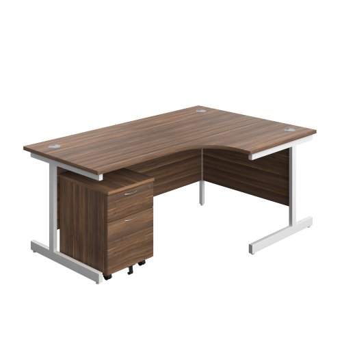 Single Upright Right Hand Radial Desk + Mobile 2 Drawer Pedestal (FSC) 1800 X 1200 Dark Walnut/White