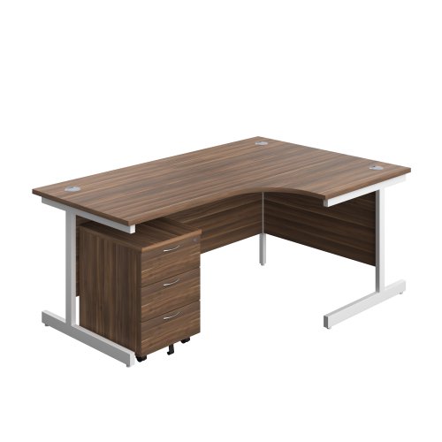 Single Upright Right Hand Radial Desk + Mobile 3 Drawer Pedestal (FSC) 1800 X 1200 Dark Walnut/White