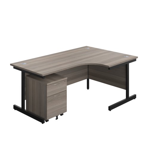 Single Upright Right Hand Radial Desk + Mobile 2 Drawer Pedestal (FSC) 1800 X 1200 Grey Oak/Black