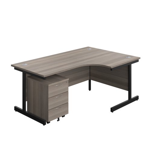 Single Upright Right Hand Radial Desk + Mobile 3 Drawer Pedestal (FSC) 1800 X 1200 Grey Oak/Black