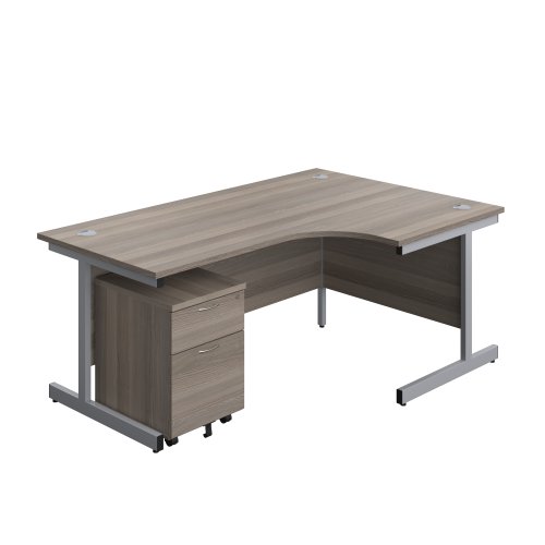 Single Upright Right Hand Radial Desk + Mobile 2 Drawer Pedestal (FSC) 1800 X 1200 Grey Oak/Silver