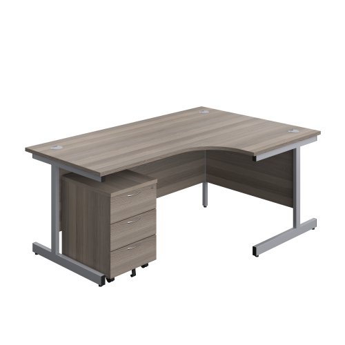 Single Upright Right Hand Radial Desk + Mobile 3 Drawer Pedestal (FSC) 1800 X 1200 Grey Oak/Silver