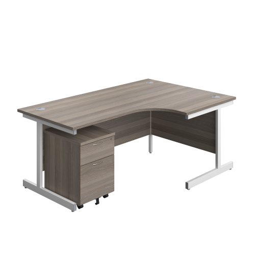Single Upright Right Hand Radial Desk + Mobile 2 Drawer Pedestal (FSC) 1800 X 1200 Grey Oak/White