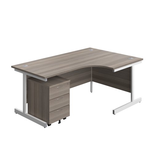 Single Upright Right Hand Radial Desk + Mobile 3 Drawer Pedestal (FSC) 1800 X 1200 Grey Oak/White