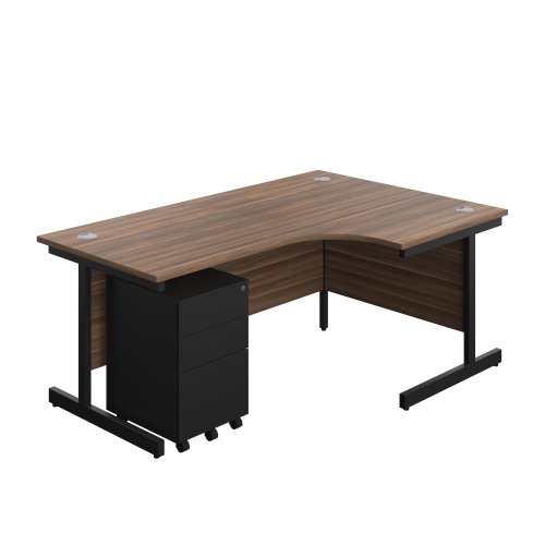 Single Upright Right Hand Radial Desk + Under Desk Steel Pedestal 3 Drawers (FSC) 1800 X 1200 Dark Walnut/Black