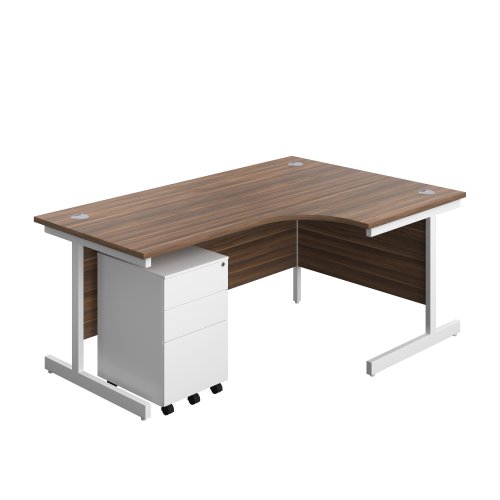 Single Upright Right Hand Radial Desk + Under Desk Steel Pedestal 3 Drawers (FSC) 1800 X 1200 Dark Walnut/White