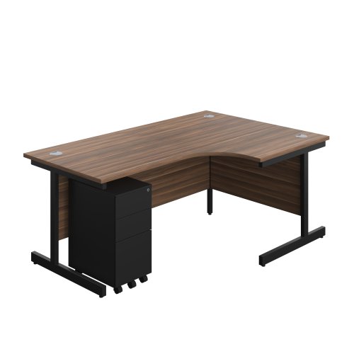 Single Upright Right Hand Radial Desk + Slimline Steel Pedestal 3 Drawers (FSC) 1800 X 1200 Dark Walnut/Black