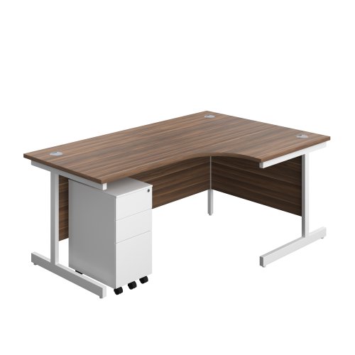 Single Upright Right Hand Radial Desk + Slimline Steel Pedestal 3 Drawers (FSC) 1800 X 1200 Dark Walnut/White