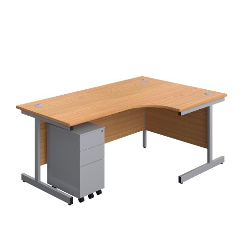 Single Upright Right Hand Radial Desk + Slimline Steel Pedestal 3 Drawers (FSC) 1800 X 1200 Nova Oak/Silver