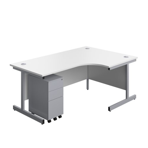 Single Upright Right Hand Radial Desk + Slimline Steel Pedestal 3 Drawers (FSC) 1800 X 1200 White/Silver