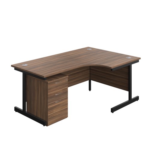 Single Upright Right Hand Radial Desk + High Mobile Pedestal 3 Drawer (FSC) 1800 X 1200 Dark Walnut/Black