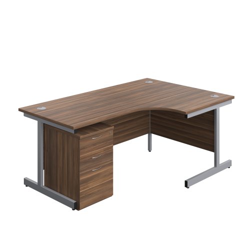Single Upright Right Hand Radial Desk + High Mobile Pedestal 3 Drawer (FSC) 1800 X 1200 Dark Walnut/Silver