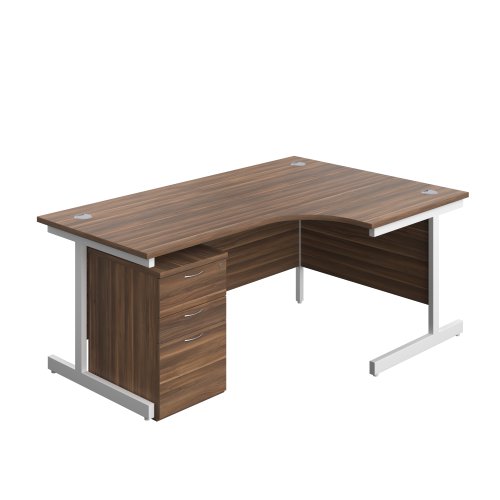 Single Upright Right Hand Radial Desk + High Mobile Pedestal 3 Drawer (FSC) 1800 X 1200 Dark Walnut/White