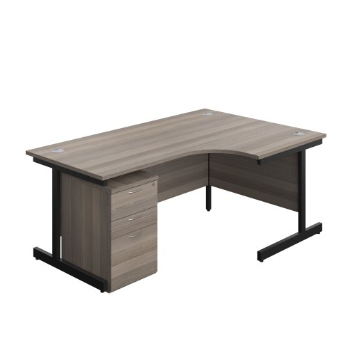 Single Upright Right Hand Radial Desk + High Mobile Pedestal 3 Drawer (FSC) 1800 X 1200 Grey Oak/Black