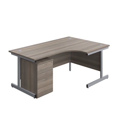 Single Upright Right Hand Radial Desk + High Mobile Pedestal 3 Drawer (FSC) 1800 X 1200 Grey Oak/Silver